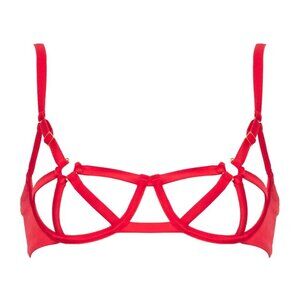 Studio Pia Red Scarlet Silk Clea Cage Bra Sexy Lingerie 34FF